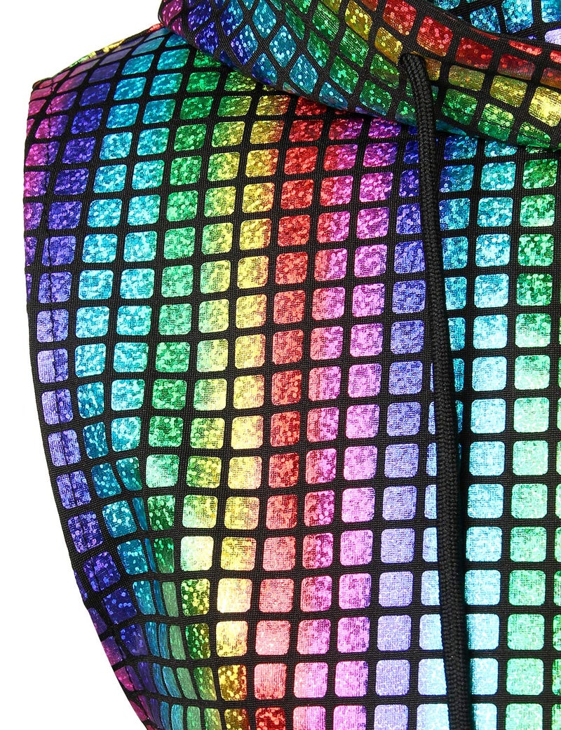 ZEROYAA Mens Hipster Metallic Sequins Zip Up Sleeveless Hooded Vest T Shirt with Kangaroo Pocket ZLSV17 Multicolour Large - Image 5